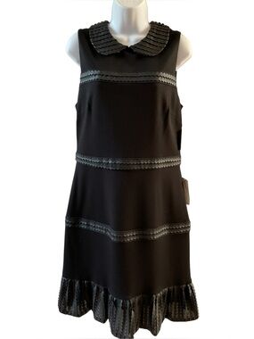 NWT Muse Black Peter Pan Collar Cocktail Dress with Textured Trim Sz 12